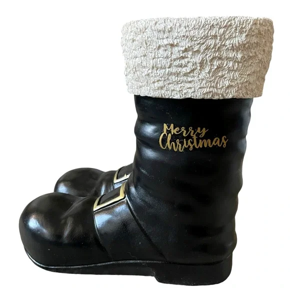 Santa Boots MERRY CHRISTMAS Container Planter Holiday Black  Santa Boots MERRY CHRISTMAS Container Planter Holiday Black Gold White Holiday main image 0